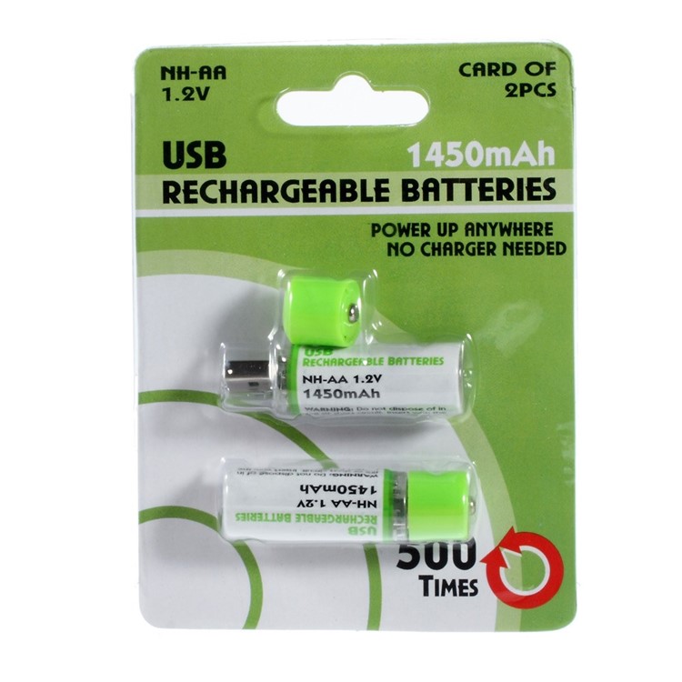 2PCS Ni-MH AA Rechargeable USB Battery Batteries 1.2V 1450mAh - Green-7