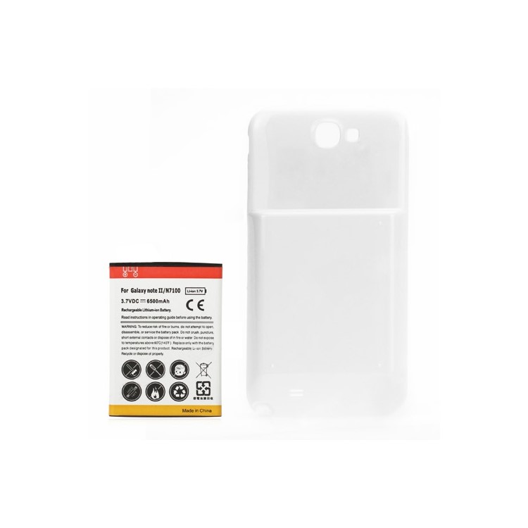 Samsung Galaxy Note ii N7100 Extended Battery with Battery Door Cover 6500mAh - White-1