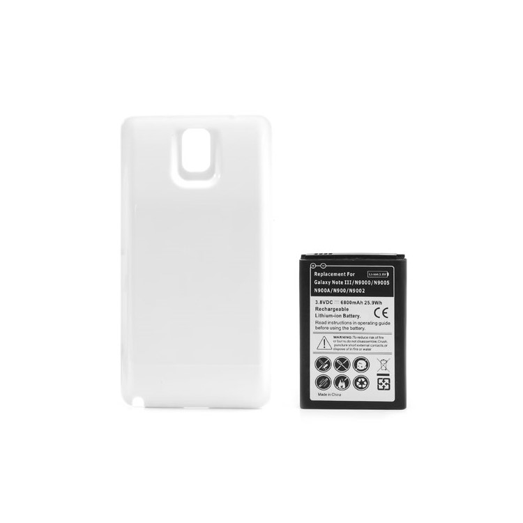 White Modified Battery Cover + 6800mAh Thick Battery for Samsung Galaxy Note 3 N9005 N9000 N9002-1