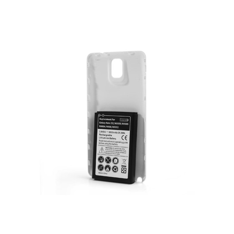 White Modified Battery Cover + 6800mAh Thick Battery for Samsung Galaxy Note 3 N9005 N9000 N9002-2