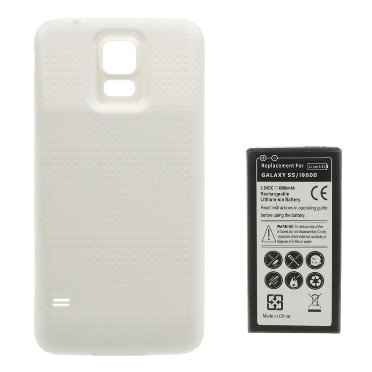 6500mAh Extended Li-ion Battery + Concave Dots Housing Back Case for Samsung Galaxy S5 G900 - White-1