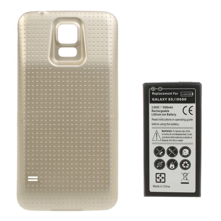 6500mAh Extended Li-ion Battery + Concave Dots Housing Back Cover for Samsung Galaxy S5 G900 - Champagne-1