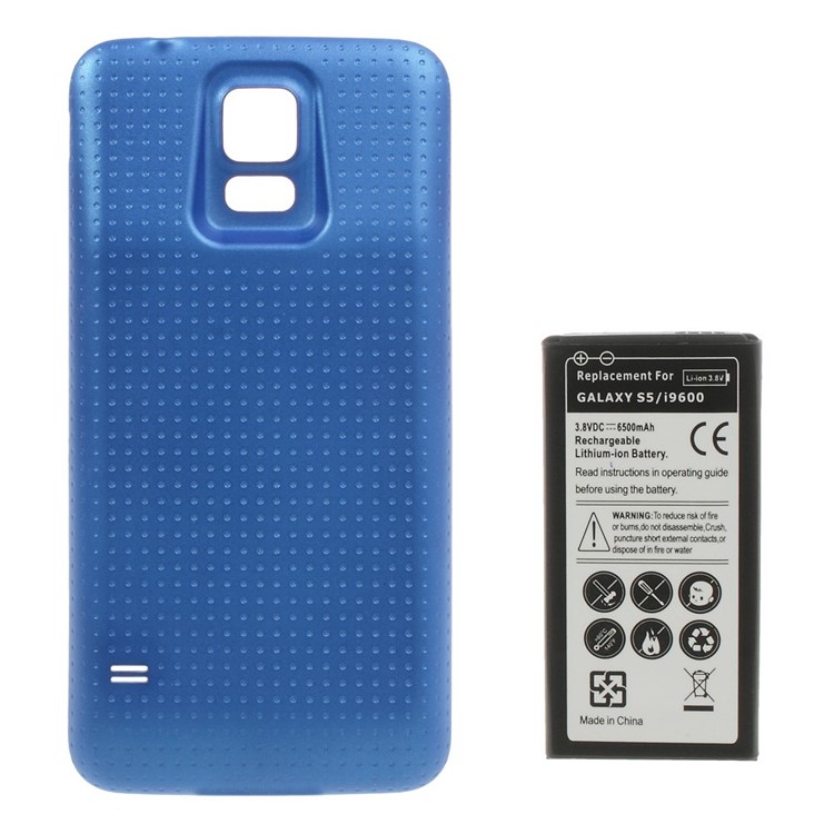 6500mAh Extended Li-ion Battery + Concave Dots Rear Housing Cover for Samsung Galaxy S5 G900 - Blue-1