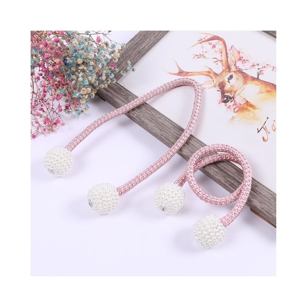 Magnetic Curtain Tiebacks Braided Ball Buckle Drapery Holdback Clip - Pink-1