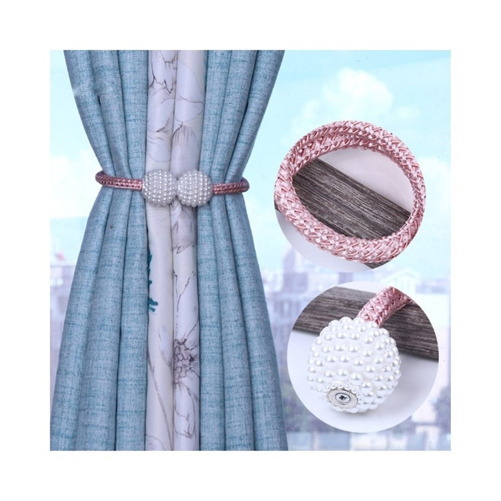 Magnetic Curtain Tiebacks Braided Ball Buckle Drapery Holdback Clip - Pink-3
