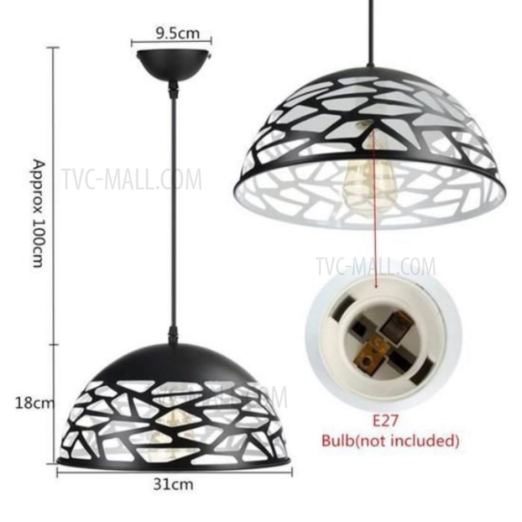 Hollow-out Carving Lampshade Ceiling Light Lamp Shade Cover E27 Lamp Connector - Black-3