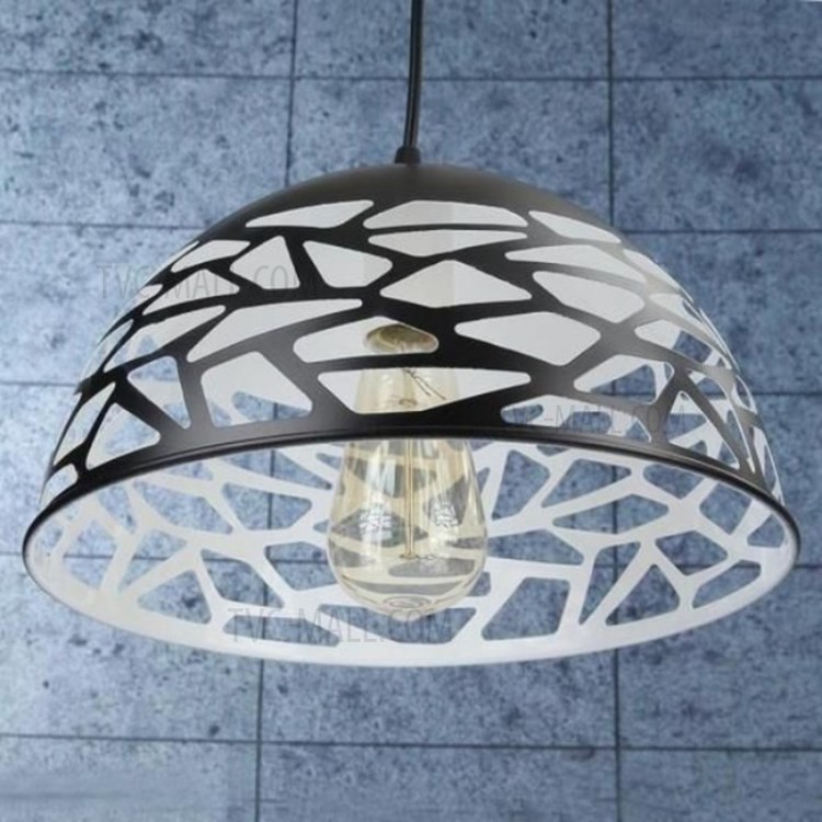 Hollow-out Carving Lampshade Ceiling Light Lamp Shade Cover E27 Lamp Connector - Black-4