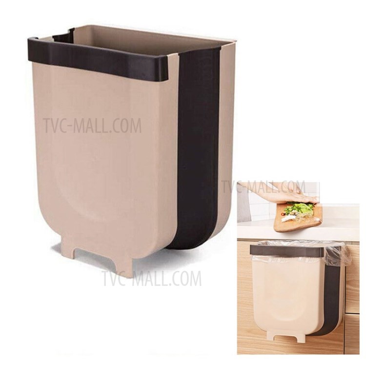 8L Kitchen Cabinet Garbage Box Wall Mounted Folding Waste Bin Trash Can - Coffee-1