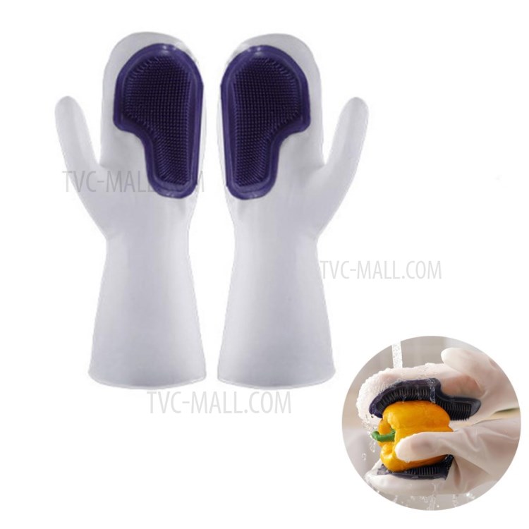 Reusable Silicone Gloves Heat Resistant for Cleaning Dish Washing Washing the Car - Purple-1