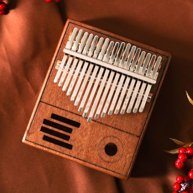 17 Keys Kalimba Thumb Piano Mahogany Wood Body Finger Mbira Sanza with Accessories - Brown