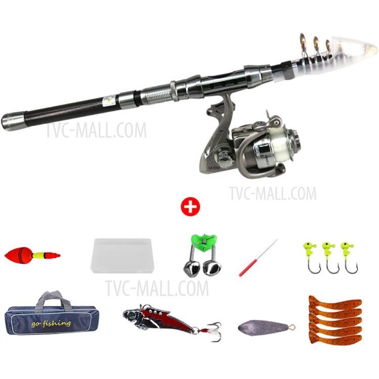 Kit Moulinet De Canne À Pêche De 2.1m Plein Filage Télescopique De Carbone Pêche Moulinet Ensemble Poteau-1