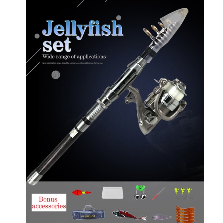 Kit Moulinet De Canne À Pêche De 2.1m Plein Filage Télescopique De Carbone Pêche Moulinet Ensemble Poteau-2