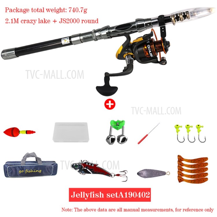 Kit Moulinet De Canne À Pêche De 2.1m Plein Filage Télescopique De Carbone Pêche Moulinet Ensemble Poteau-4