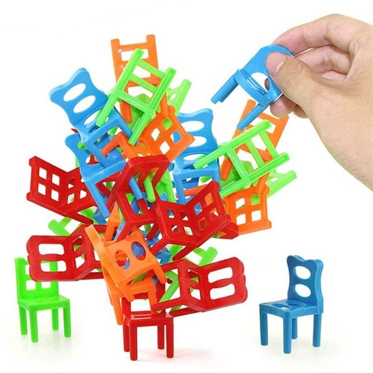 18pcs Crianças Equilíbrio Cadeiras Jogo De Festa Jogo De Empilhamento Brinquedos De Quebra-cabeça Família - Cor Aleatória-2