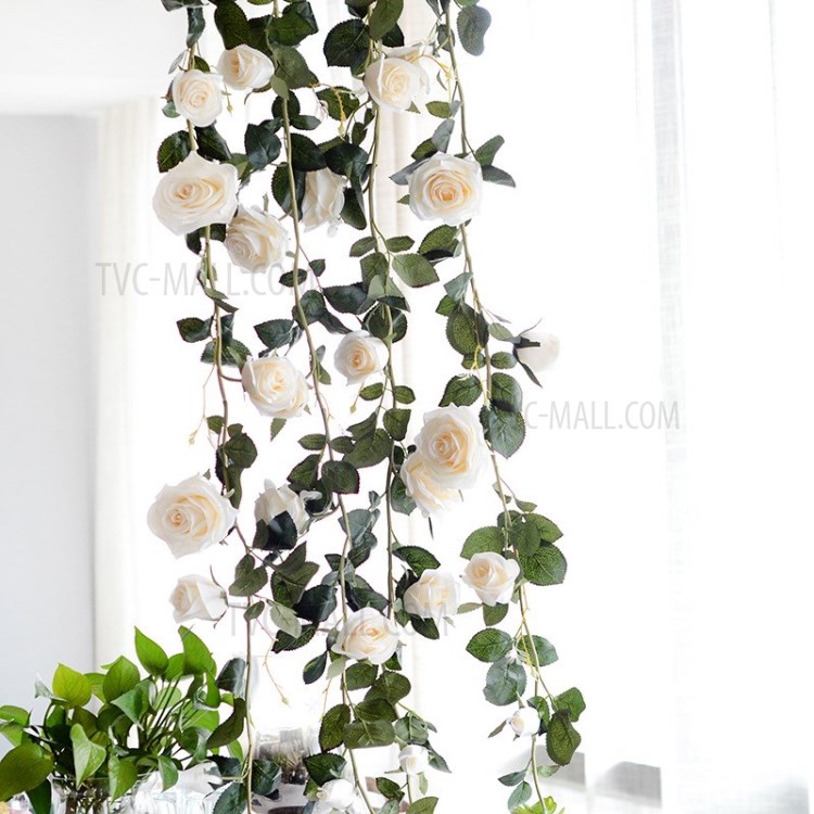 1,8 M Rosa Guirlanda De Flores Penduradas Rattan Casamento Decoração De Festa Verde - Branco-1