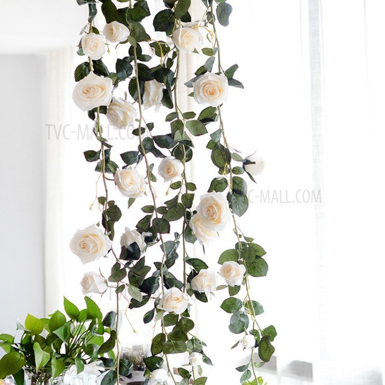 Rose Flower Garland 1.8m Hanging Rattan Wedding Greenery Party Decor - White-1