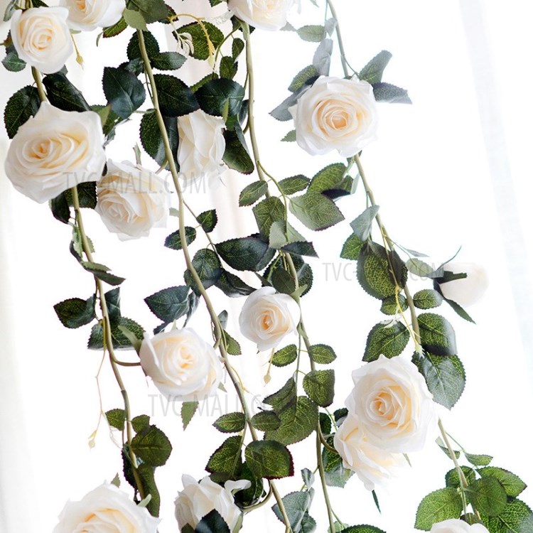 Rose Flower Garland 1.8m Hanging Rattan Wedding Greenery Party Decor - White-2