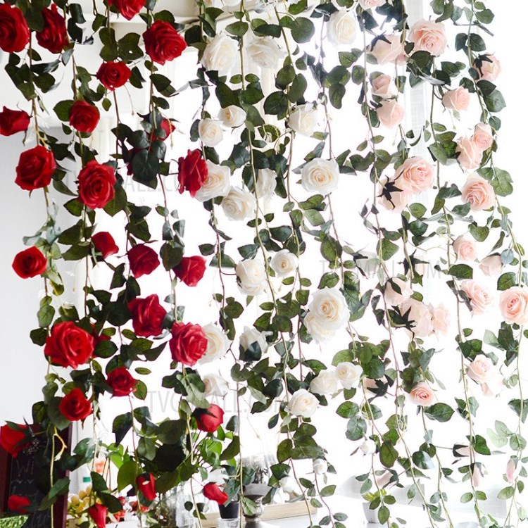 1,8 M Rosa Guirlanda De Flores Penduradas Rattan Casamento Decoração De Festa Verde - Branco-8
