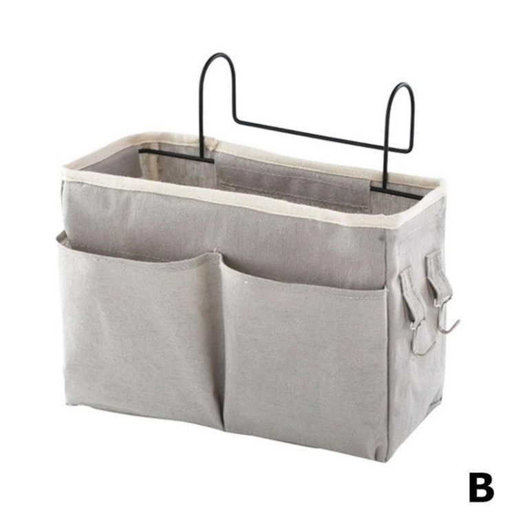Bedside Storage Hanging Bag Waterproof Canvas Storage Basket - Grey