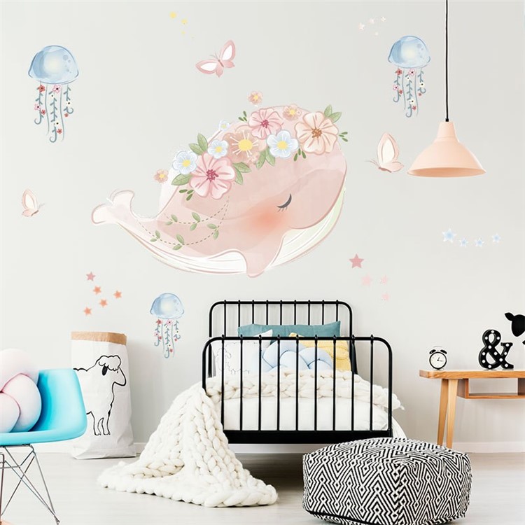 FANXI FX64156 Pink Whale Wall Sticker Decal Kindergarten Classroom