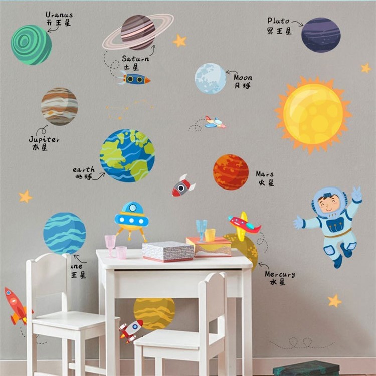 FANXI Espaço Astronautas Estrelado Adesivo Crianças Divertimento Parede Da Sala-5