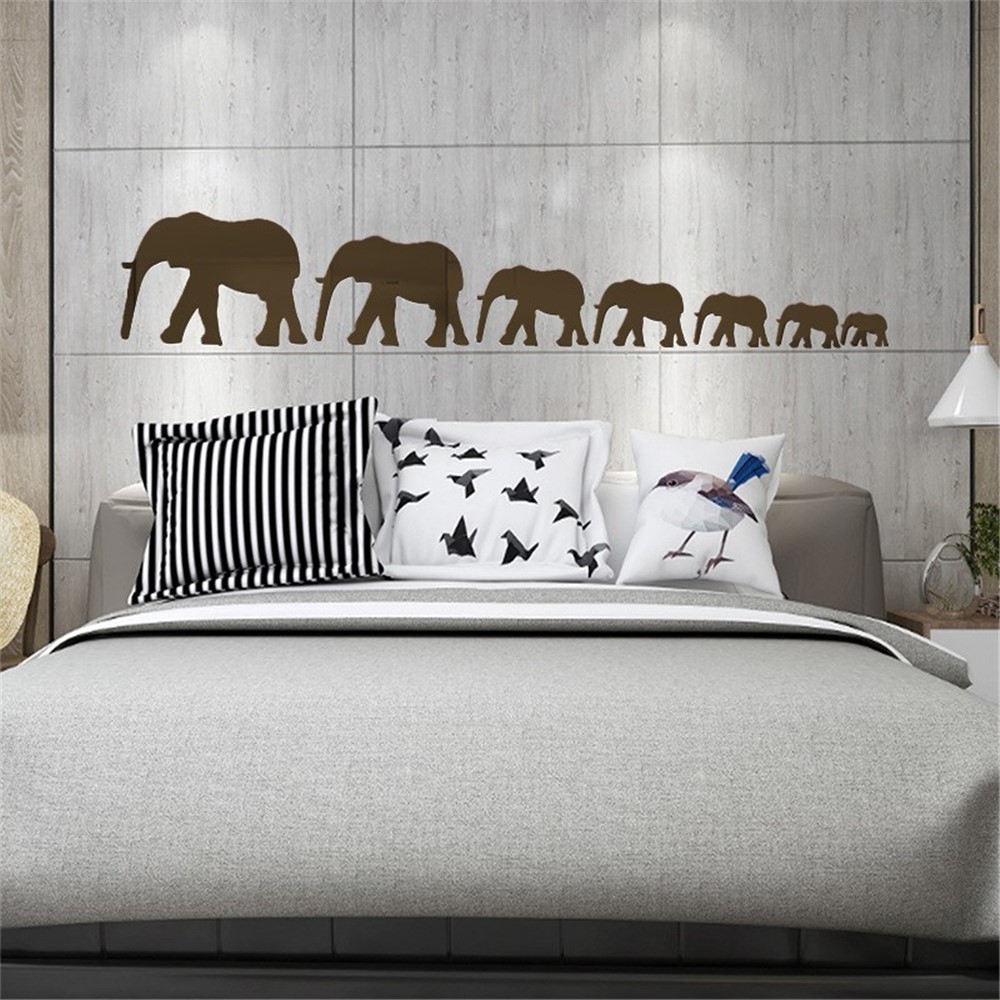 FANXI 7 Pcs/Set Acrylic 3D Elephant Background Decoration Cartoon Animal Mirror Stickers - Brown-1