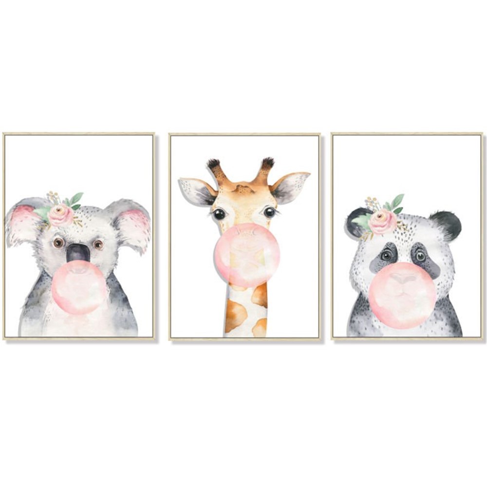 FANXI FX63013 3Pcs/Set Cartoon Forest Animal Watercolor Picture Frame Triple Painting Kindergarten Wall Sticker-3