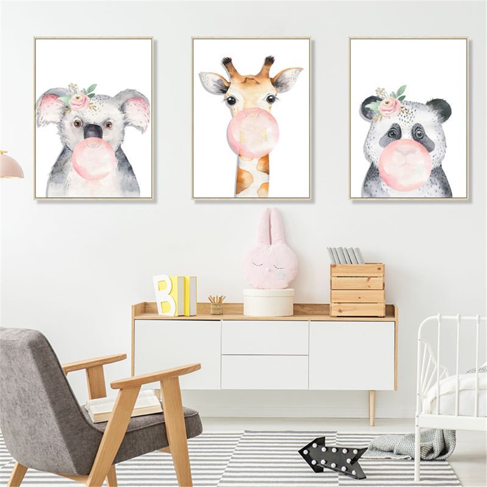 FANXI FX63013 3Pcs/Set Cartoon Forest Animal Watercolor Picture Frame Triple Painting Kindergarten Wall Sticker-6