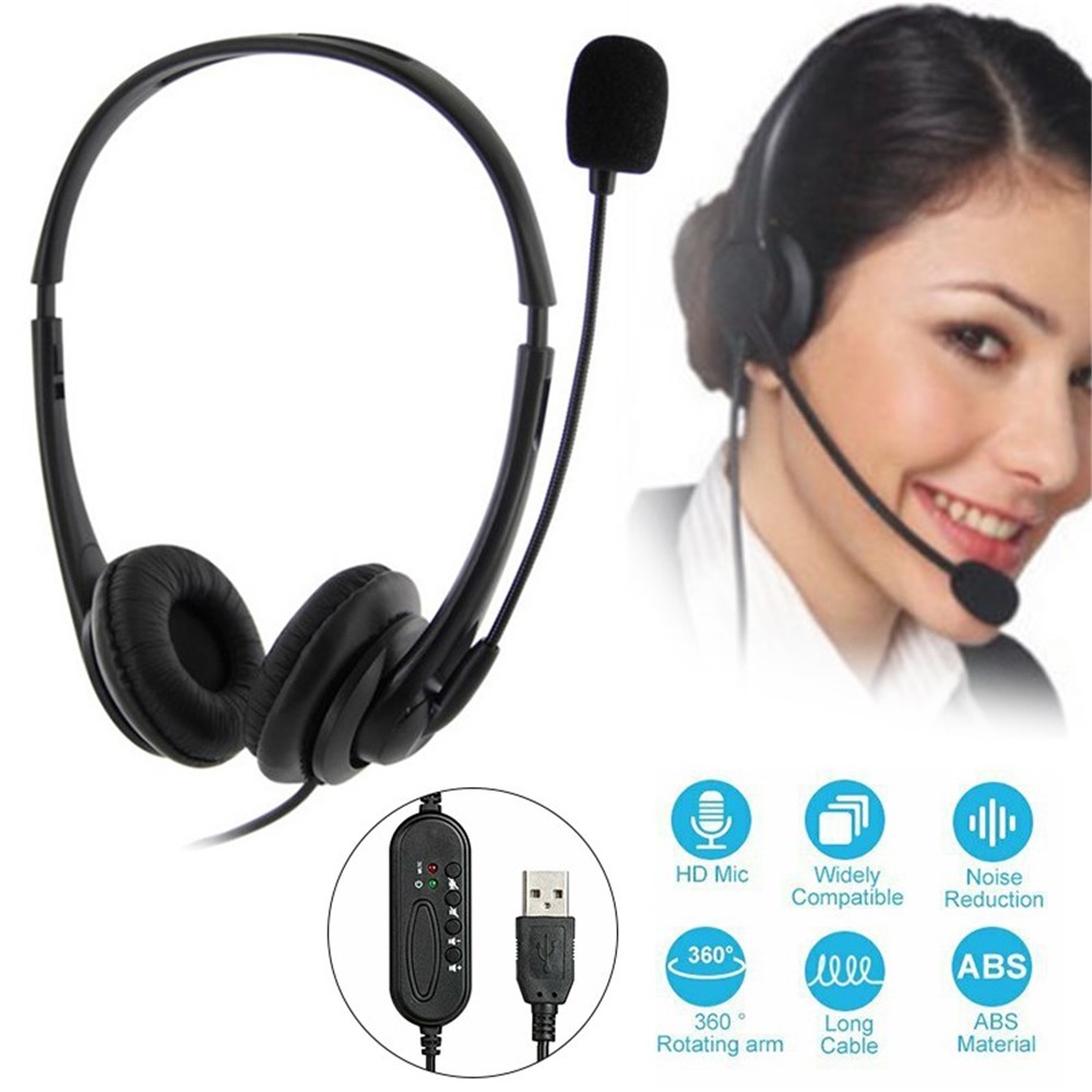 USB Laptop Computer Online Class Game Wired Call Customer Service Phone Headset with Microphone-2