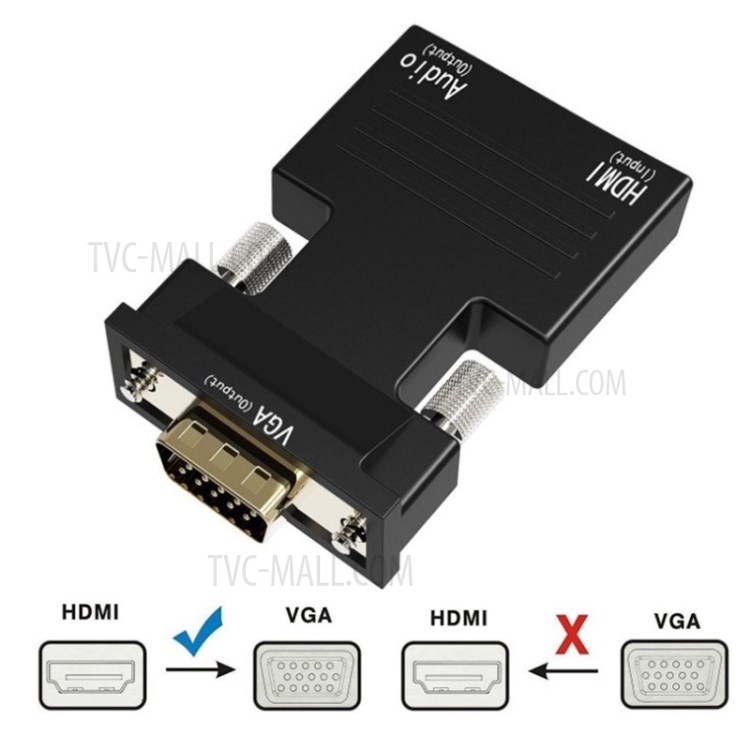 Video Converter with Audio Port HDMI to VGA HD Video Computer Box Adapter (Black)-1