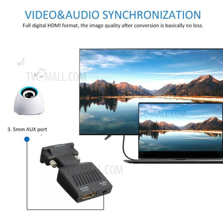 Video Converter with Audio Port HDMI to VGA HD Video Computer Box Adapter (Black)-10