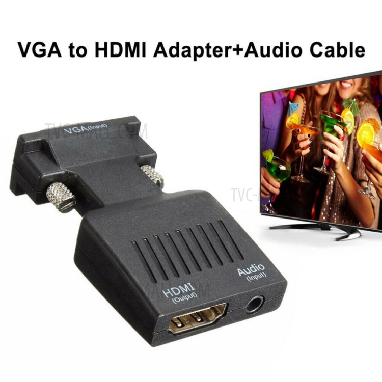 Video Converter with Audio Port HDMI to VGA HD Video Computer Box Adapter (Black)-2