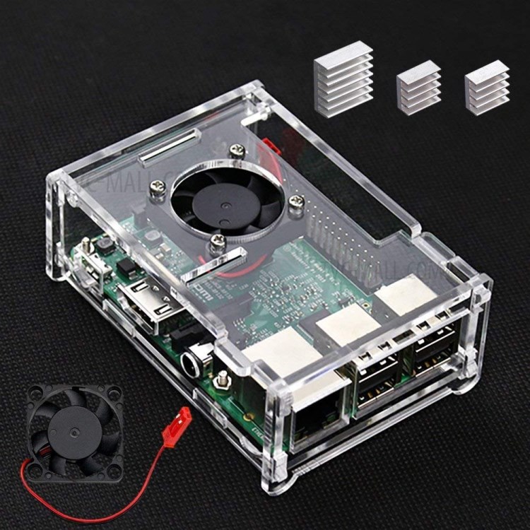 For Raspberry Pi 2/3/B+ Clear Acrylic Case + Cooling Fan + Heatsink-5