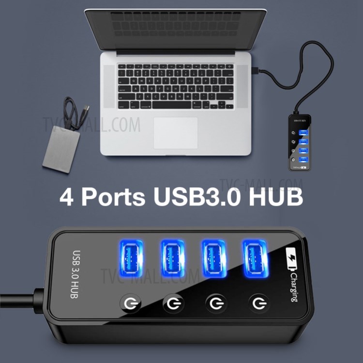 Con El / Apagado USB Distribuidor De Apoyo Del PC Portátil De Alta Velocidad 4 - Puerto USB 3.0 HUB-9
