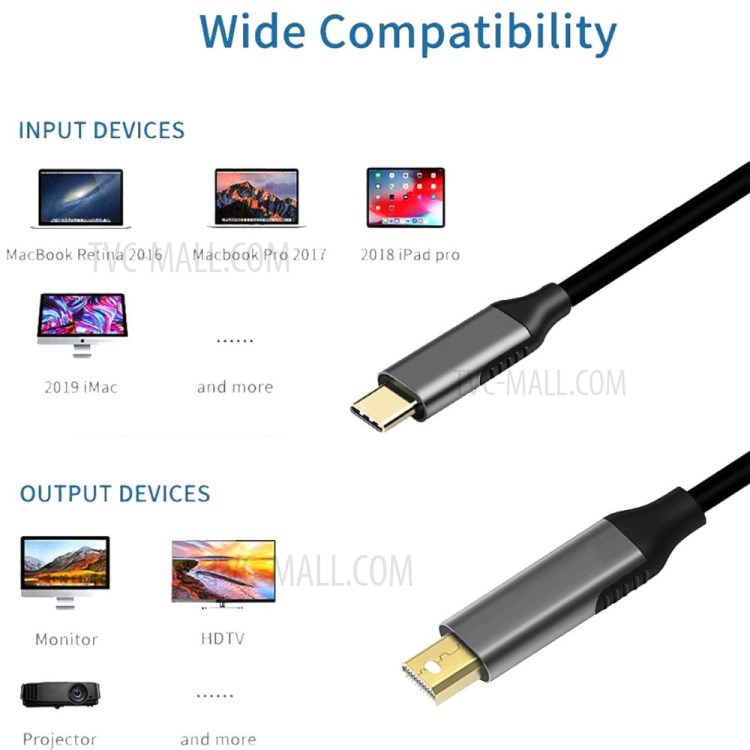 Type - C to Mini DP Transfer Cable 1.8m USB3.1 HD Cable Supports 4K*2K@60Hz-2