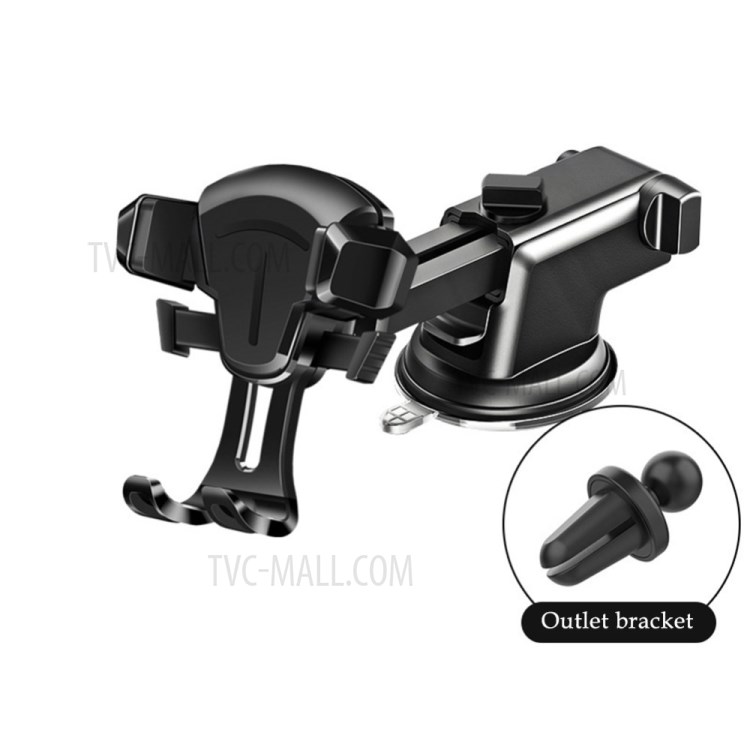 Suction Cup Car Phone Holder Mobile Phone Holder Car Holder for iPhone Huawei Xiaomi Samsung Etc. - Black (Dashboard+Air Outlet)