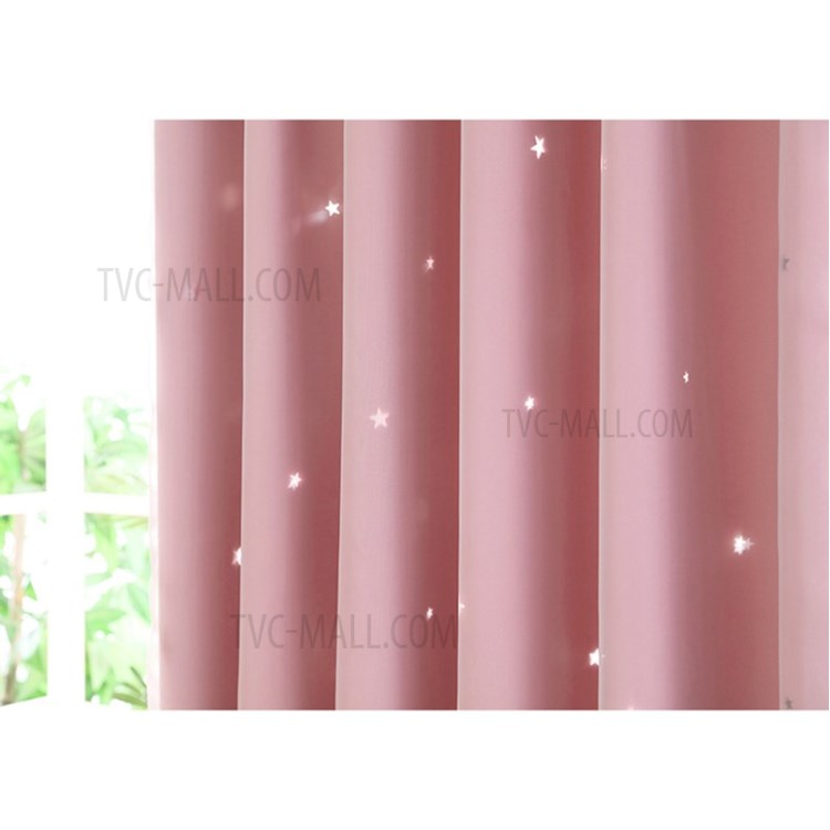 Hollow Stars Pattern Window Curtain Double Layer Living Room Bedroom Balcony Curtain - Pink//1x2m-11