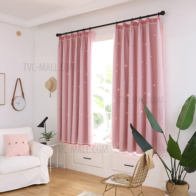 Hollow Stars Pattern Window Curtain Double Layer Living Room Bedroom Balcony Curtain - Pink//1x2m-3