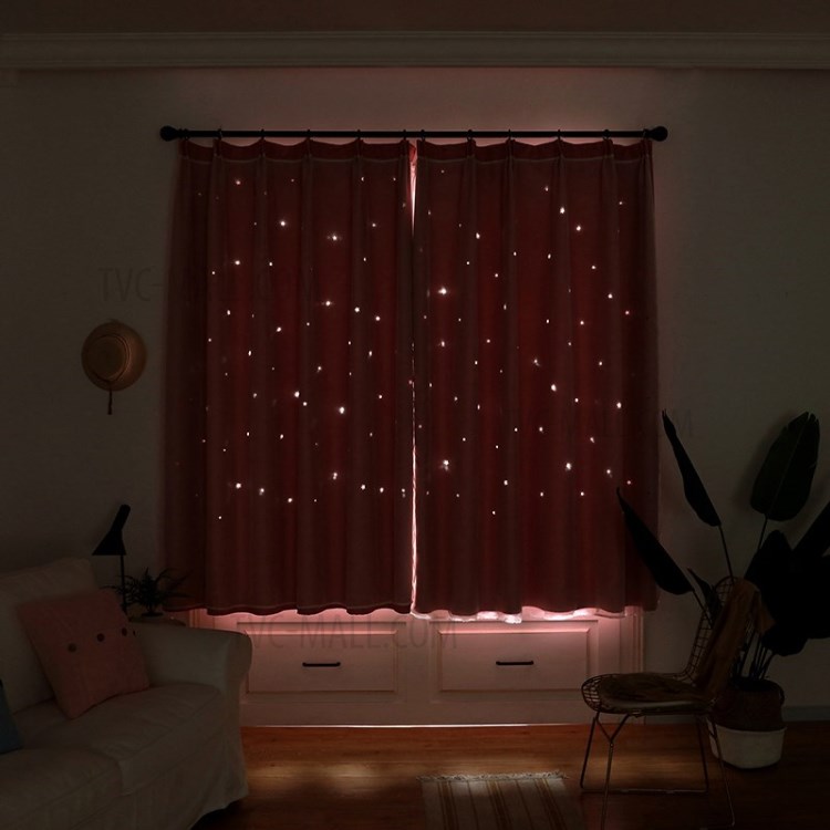 Hollow Stars Pattern Window Curtain Double Layer Living Room Bedroom Balcony Curtain - Pink//1x2m-4