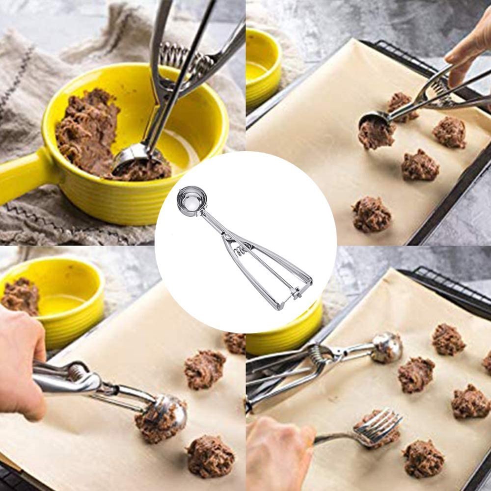 3Pcs/Set Ice Cream Scoops Cookie Scoop Trigger Stainless Steel Spoon-11