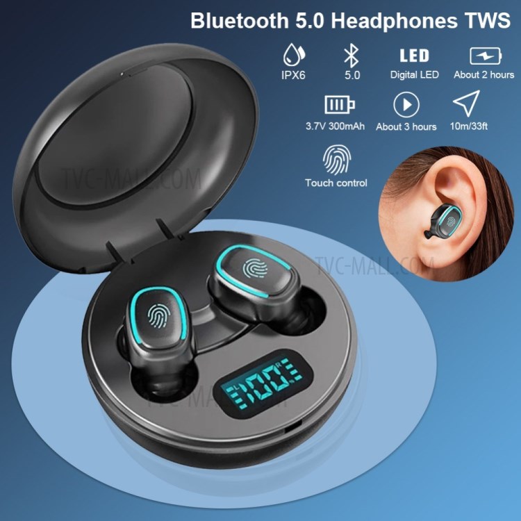 A10 LED Digital Display TWS Bluetooth Headsets Waterproof Wireless Sports Headsets with Charging Bin-3