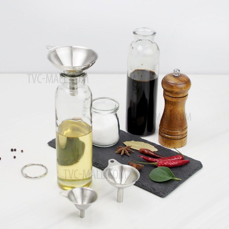 3PCS Multifunctional Stainless Steel Durable Spice Wine Jar Funnels With Filter Kitchen Portable Gadgets Essential Oil Tools-3