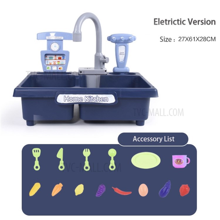 Wash-up Kitchen Toys with Running Water Electric Dishwasher Pretend Toy Role Play Cooking Toys - Electric Mode, Blue