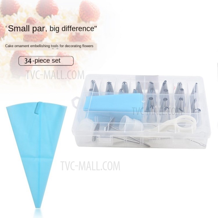 34PCS Pastry Bag Nozzle Converter Set Dessert Confectionery Cake Pastry Bag Reusable Nozzles Cake DIY Decorating Tools-3