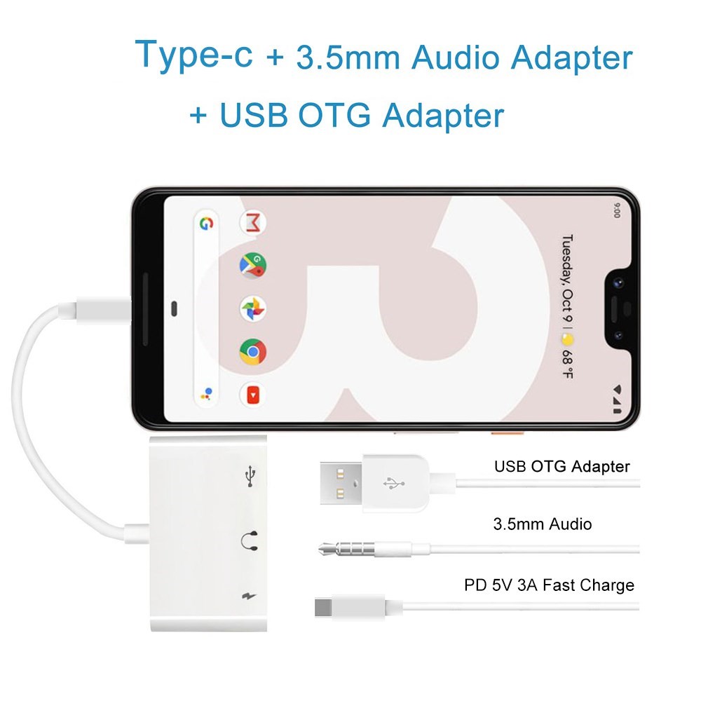 Adaptador 3 en 1 Para el Tipo - C a 3.5 mm Audio Audio USB 3.0/2.0 Lector de Cámara Digital OTG Adaptador Con Interfaz de Carga