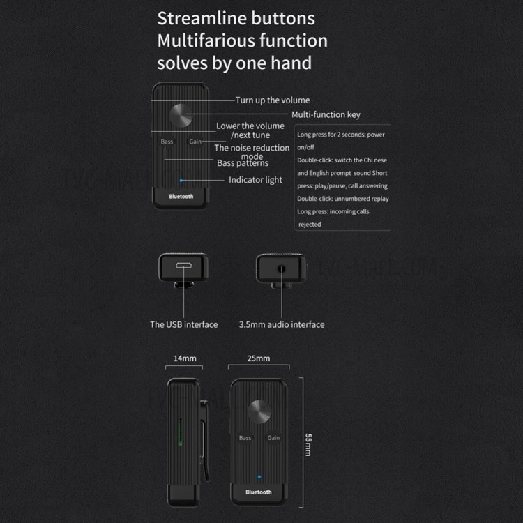 Áudio Bluetooth Receptor Bluetooth Receptor Carro Cartão Receptor X8 TF Bluetooth-2