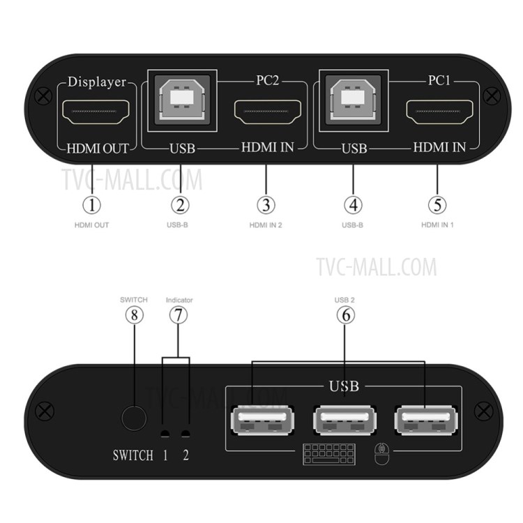 2 Port USB KVM Switch Box Supports Hot - Key Switch for Netware Dos Linux Unix Windows-7