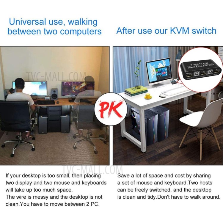 2 Port USB KVM Switch Box Supports Hot - Key Switch for Netware Dos Linux Unix Windows-9