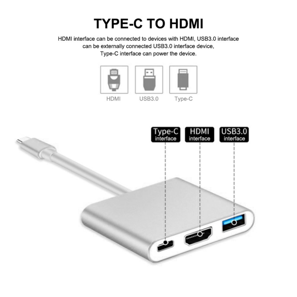 3-in-1 Conversione Cavo USB Adattatore Tipo-c Hub Alla Porta 4K HDMI + USB 3.0 + Tipo - Port C-4