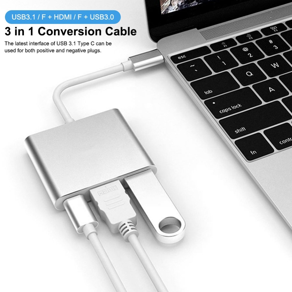 Cable De Conversión 3 En 1 USB Tipo C Tipo C HUB Adaptador A 4K PORT + USB 3.0 PORT + TIPO - Puerto C